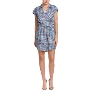 Soft Joie 'Safia' Plaid-Print Tie-Waist Shirt Dress,  Copenhagen Blue